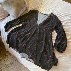 BooHoo Plus Floral Plunge Blouson Sleeve Skater Dress US 20